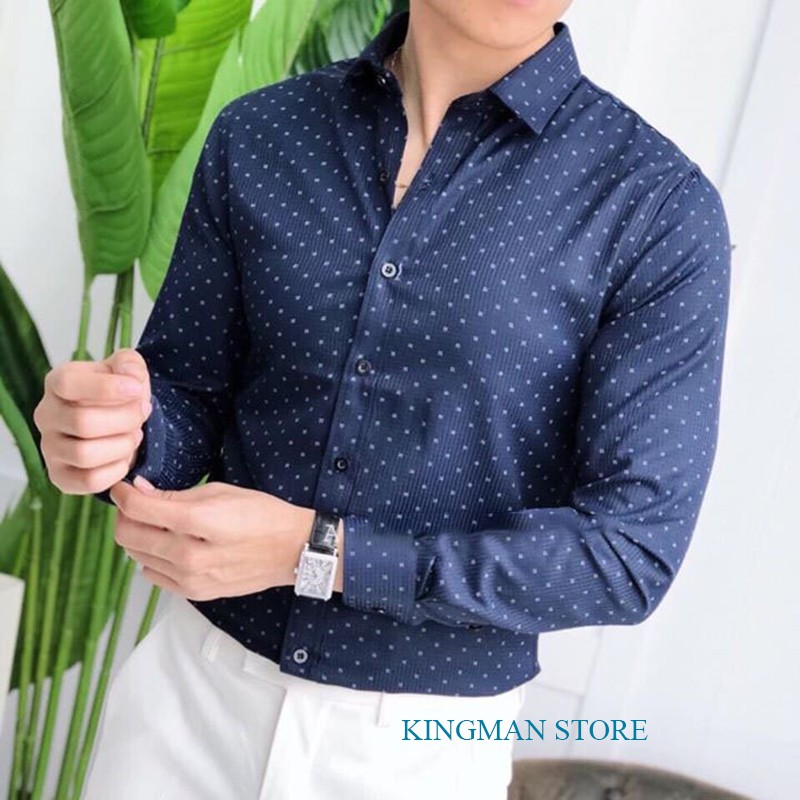 Áo Sơ Mi Nam Hoạ Tiết Chấm Bi, Áo Sơ Mi Nam Công Sở Cao Cấp Không Nhăn Không Phai Màu Hàng VNXK - KINGMAN STORE | BigBuy360 - bigbuy360.vn