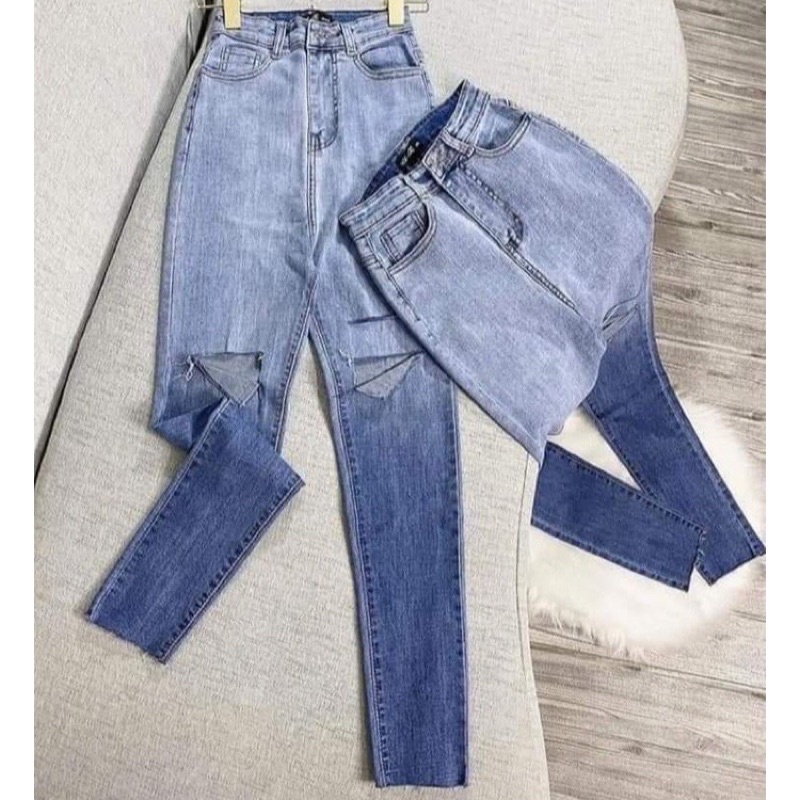 Quần Jeans Bò Co Giản Rách Gối Mã