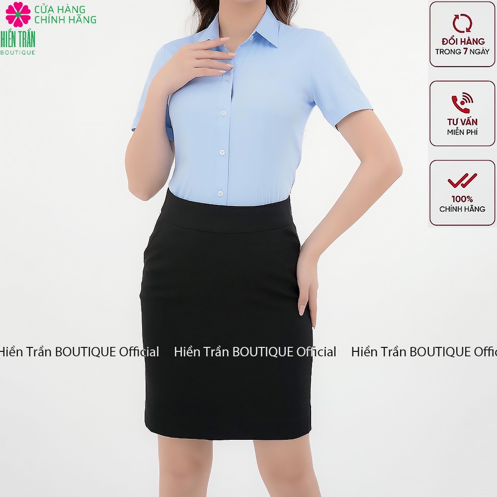 Áo sơ mi nữ tay ngắn form suông màu trắng xanh sơmi cộc thời trang công sở | BigBuy360 - bigbuy360.vn