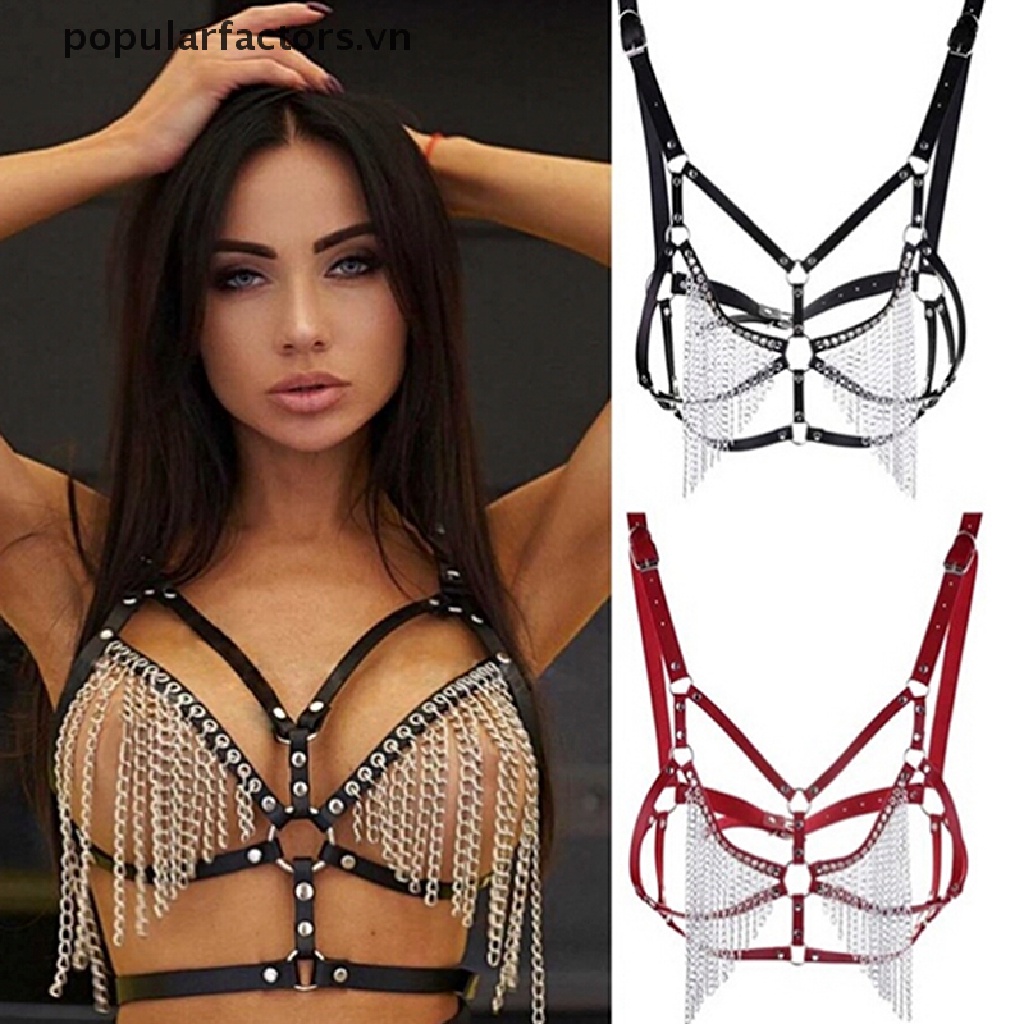 [Phổ Biến] Dây Xích Đeo Ngực Bằng Da Màu Đen Hóa Trang Gothic Cho Nữ