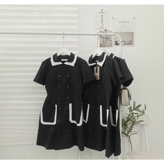 [Sale lỗ] Đầm đen hai túi phối viền trắng [H.1995store]
