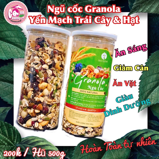 Ngũ cốc Granola (20% yến mạch 80% trái cây sấy và hạt) Hũ 500g