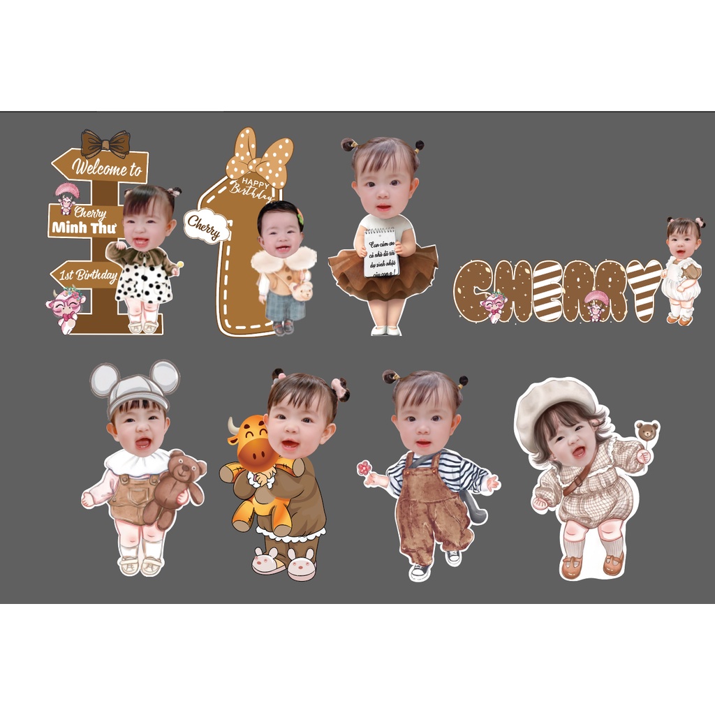 Chibi sinh nhật cho bé, free thiết kế-có chân đế đứng