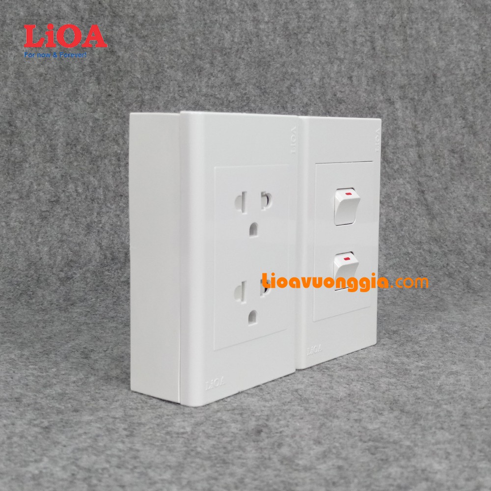 Combo ổ cắm điện đôi 3 chấu LiOA 16A 3520W + 2 công tắc điện - Lắp nổi