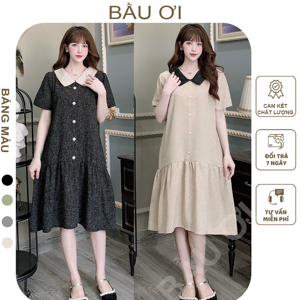 VÁY BẦU DẠ DÁNG SUÔNG ĐUÔI CÁ PHỐI CỔ CÁCH ĐIỆU - ĐẦM BẦU CÔNG SỞ THU ĐÔNG TAY LỠ FREE SIZE