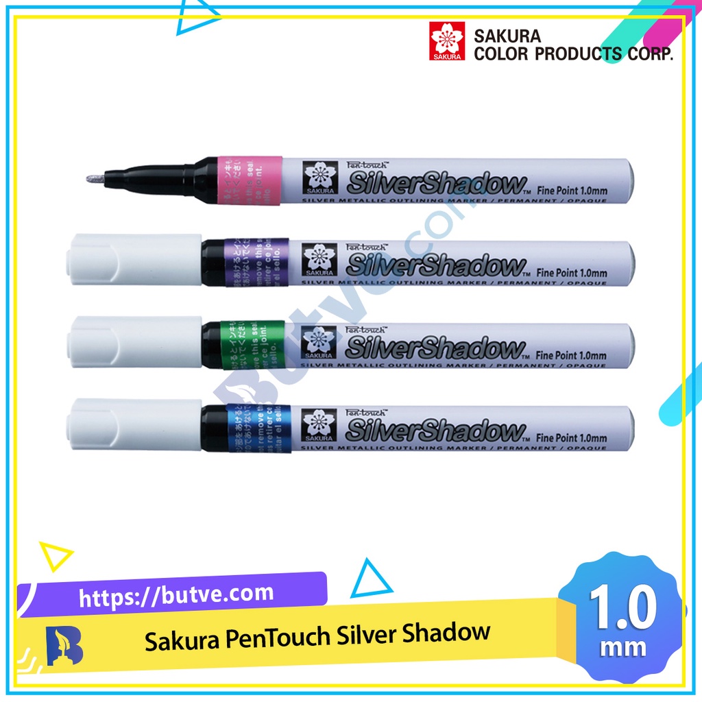 Bút sơn dầu vẽ đa chất liệu bạc ánh kim, có màu viền Sakura PenTouch Silver Shadow, Fine Point - Ngòi 1.0mm