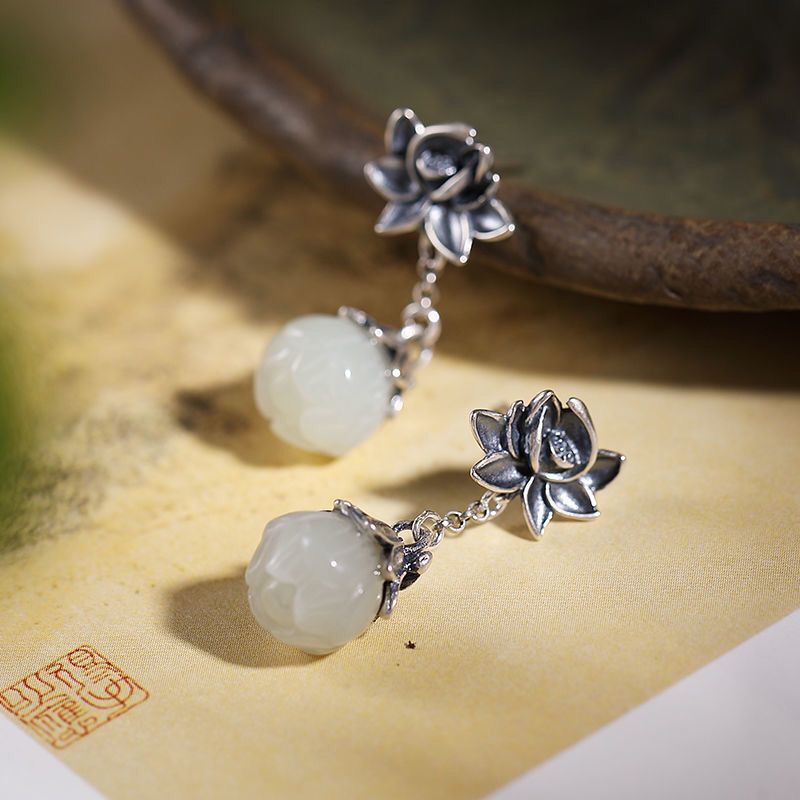 Miyan Bông Tai s925 Hình Hoa Sen Phong Cách Trung Hoa Cổ Điển Cho Nữ