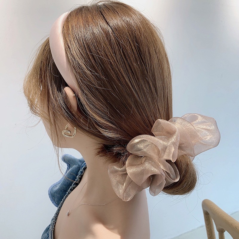 Buộc tóc scrunchies màu nhũ lấp lánh