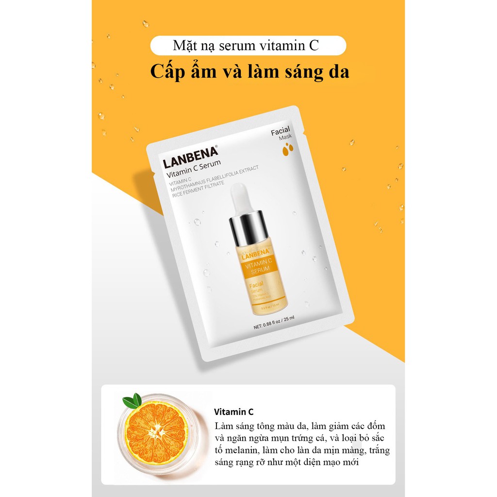 [CHÍNH HÃNG] LANBENA MẶT NẠ VITAMIN C DƯỠNG ẨM CHĂM SÓC DA MẶT KIỂM SOÁT DẦU DƯỠNG TRẮNG MỜ THÂM LOẠI 1 MIẾNG