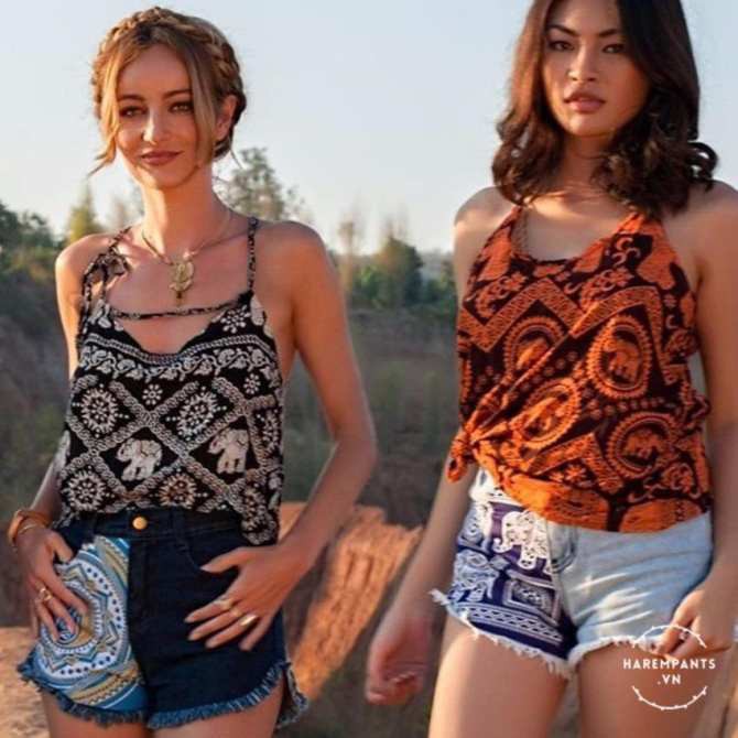 Hàng Thái - Áo hai dây Harem Pants Honey Hive Elephant Top Dolphin (màu xanh) - Freesize