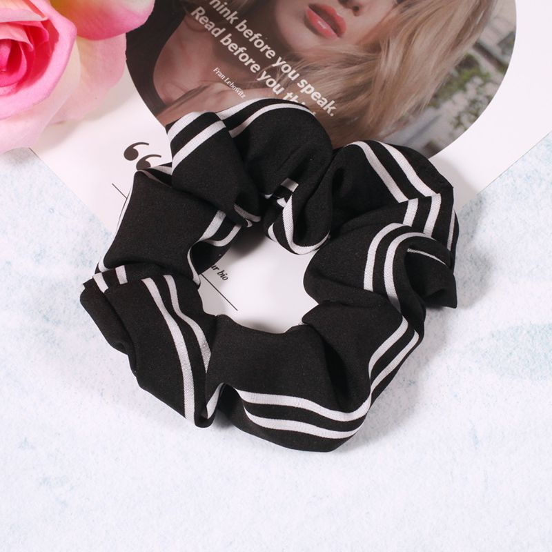 Dây Buộc Tóc Cao Su Co Giãn In Họa Tiết Sọc Đôi Phong Cách Hàn Quốc Cho Nữ