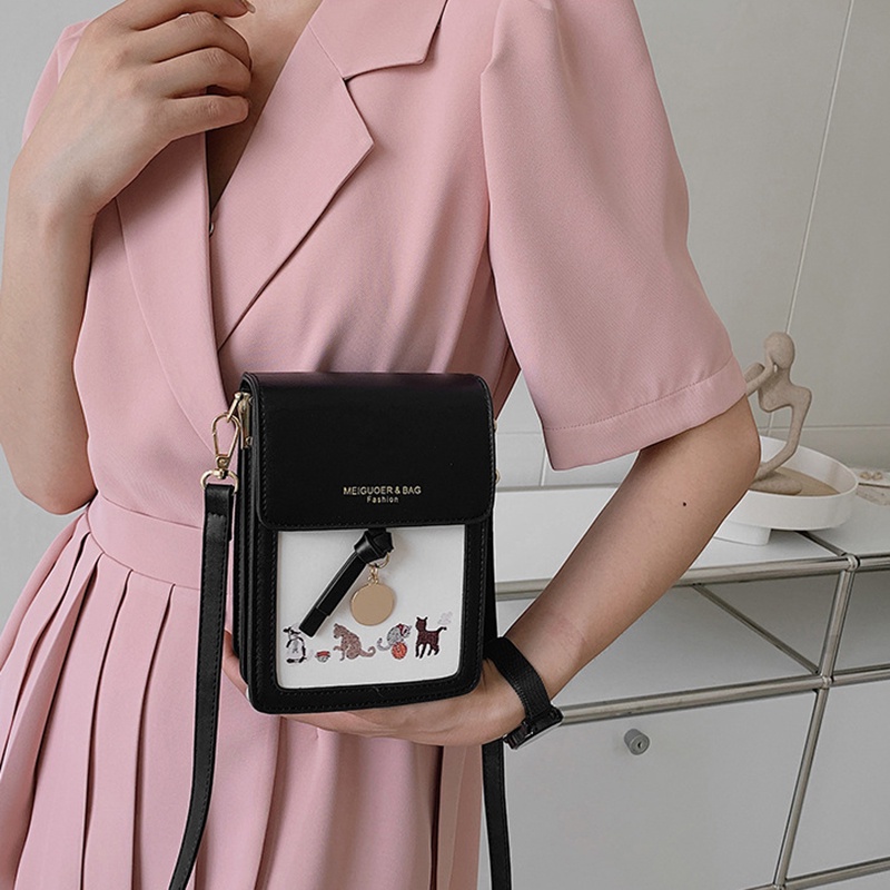 Túi đeo một bên vai IELGY hình vuông cỡ nhỏ in họa tiết hoạt hình phong cách Hàn Quốc thời trang dành cho nữ