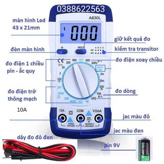 Đồng hồ đo điện A830L + pin 9v