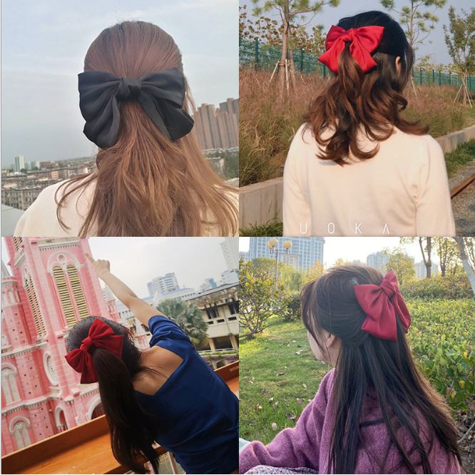Cặp tóc tóc nơ to vải satin Hàn Quốc đỏ vàng đen xanh lá coban hồng hàn quốc học sinh dễ thương ulzzang