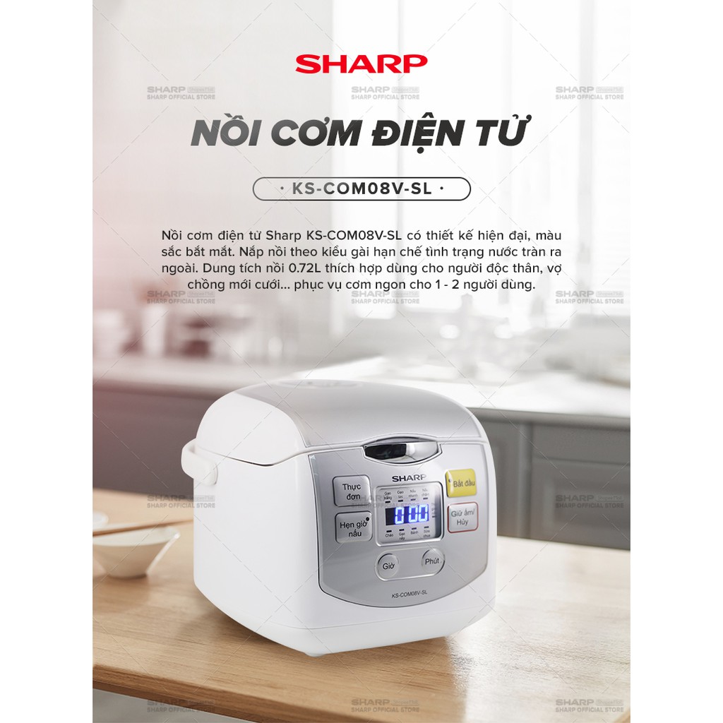 [Mã ELBAU10 giảm 10% đơn 500K]Nồi Cơm Điện Tử Sharp KS-COM08V-SL 0.72 Lít 450W [Cỡ Nhỏ, Mâm nhiệt 2D]