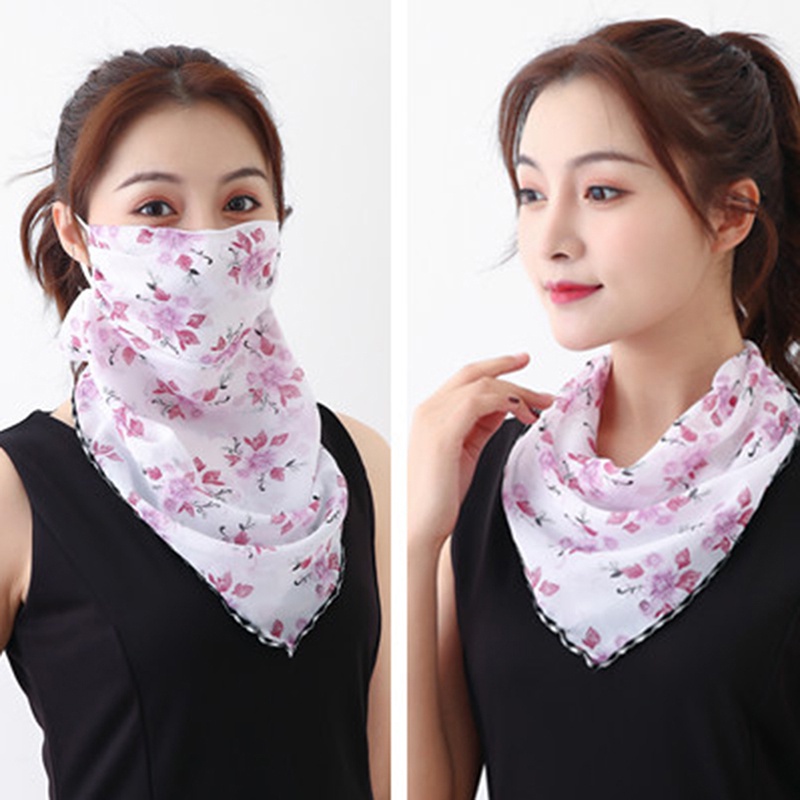 Khăn Choàng Cổ Kiêm Mặt Nạ Chống Nắng Bằng Lụa In Họa Tiết Thời Trang Lái Xe Mùa Hè Cho Nữ