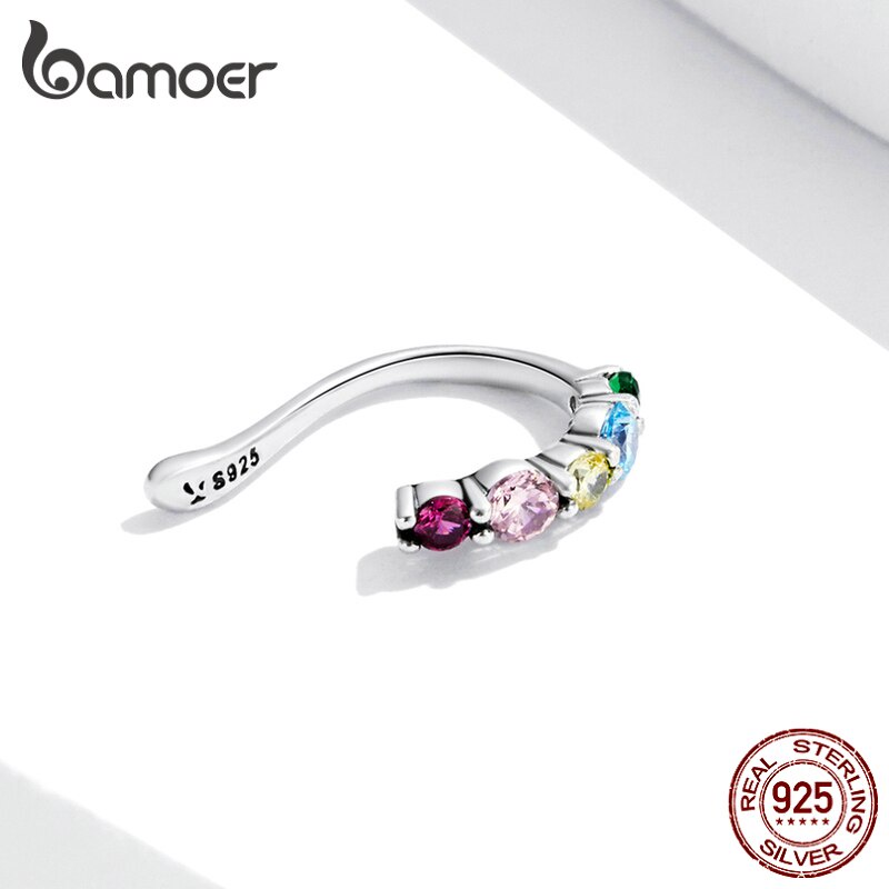 Chiếc Khuyên Kẹp Vành Tai Bamoer Sce1250 Bạc Silver 925 Đính Đá Zircon Màu Cầu Vồng Làm Quà Tặng Cho Nữ Đi Tiệc