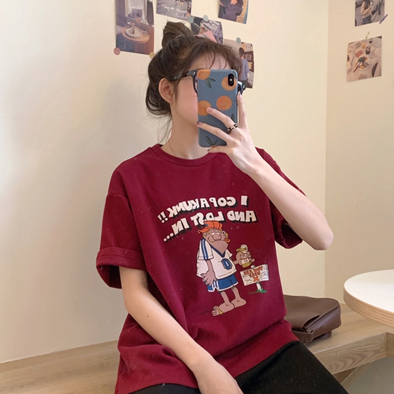 SUXI Áo thun tay ngắn in họa tiết đáng yêu phong cách Hàn Quốc trẻ trung cho nữ