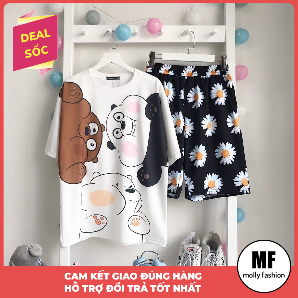 [Mã WASTUP24 giảm 10K đơn 50K] Set bộ cartoon hoạt hình 3 chú gấu form rộng Unisex Molly Fashion