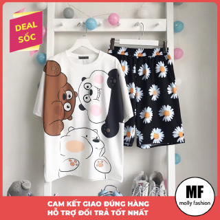 [ Mã FASHIONT4WA giảm 10K đơn 50K] Set bộ cartoon hoạt hình 3 chú gấu form rộng Unisex Molly Fashion