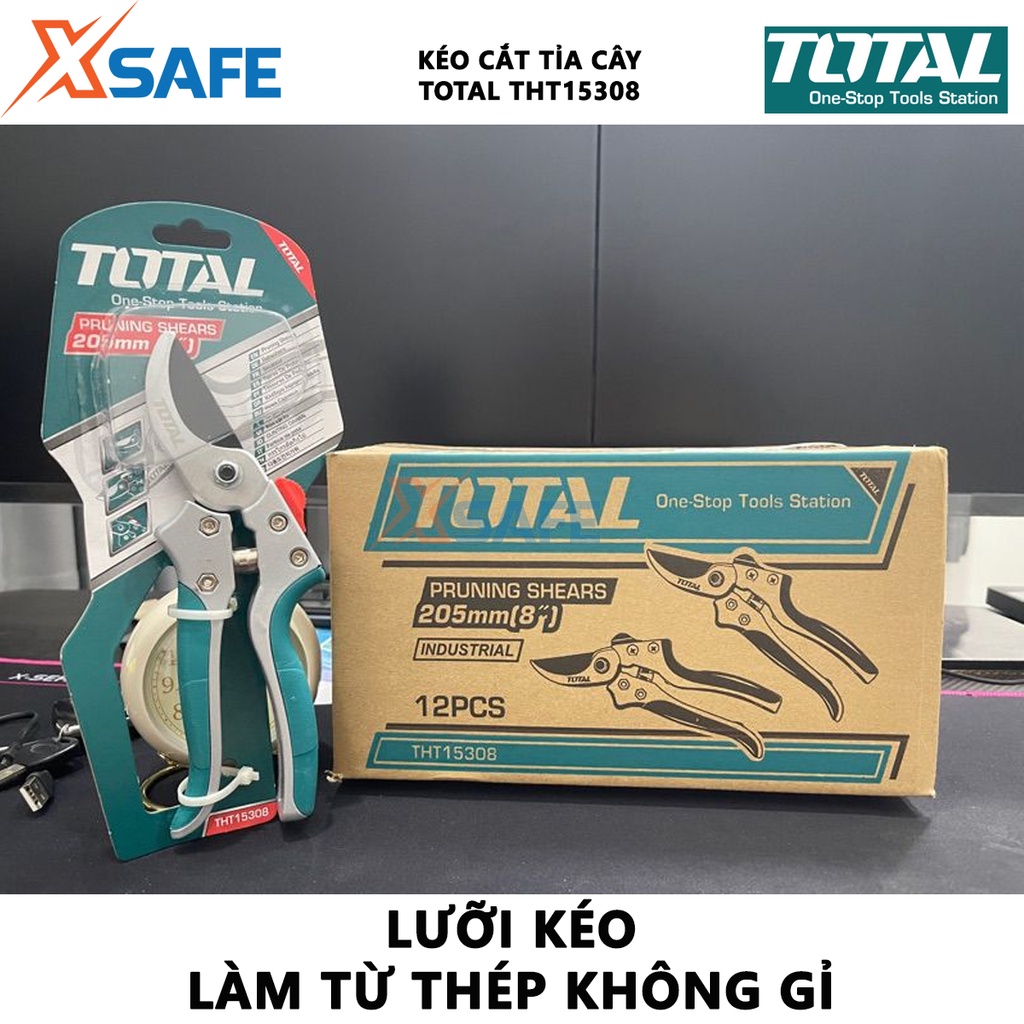 Kéo cắt tỉa cây TOTAL THT15308 | kéo cắt tỉa kích thước 8 inch độ cứng của lưỡi 50-52 HRC làm việc cắt