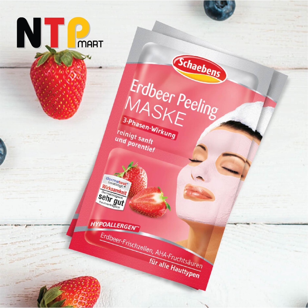 Mặt nạ Schaebens Erdbeer Peeling Maske hương Dâu Tây gói 12ml x 4 nhập khẩu Đức