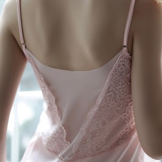 Đầm Ngủ Lụa 2 Dây Phối Ren Đen Gợi Cảm