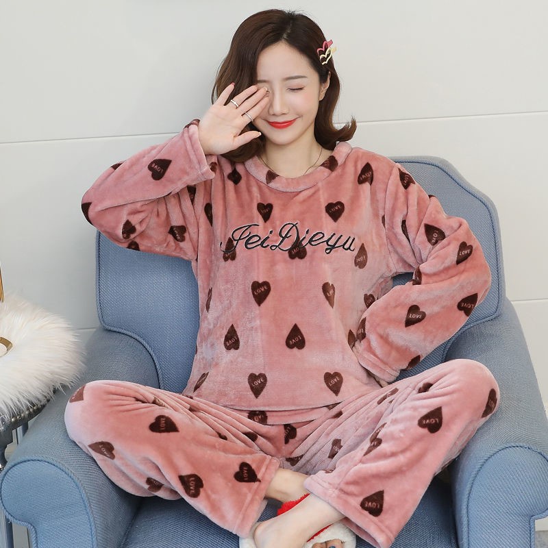 ✧✧Bộ Đồ Ngủ Chất Nỉ Dày Dặn Giữ Ấm In Họa Tiết Dễ Thương Thời Trang Thu Đông Cho Nữ | BigBuy360 - bigbuy360.vn