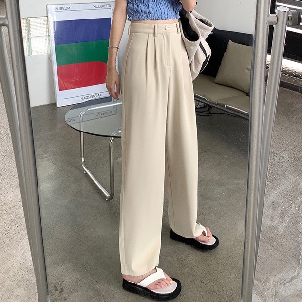 Quần ống rộng cạp cao KA chất kaki 2 da mềm mịn co dãn, có size M và L, clothes ullzang hack dáng hot