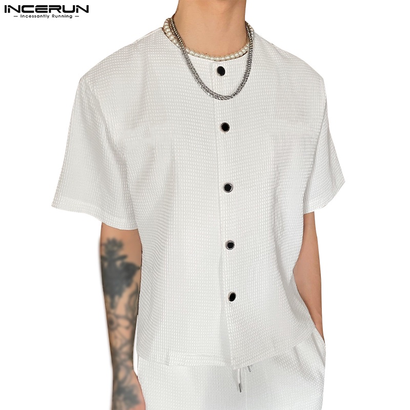 Áo thun INCERUN tay ngắn màu sắc đơn giản cho nam