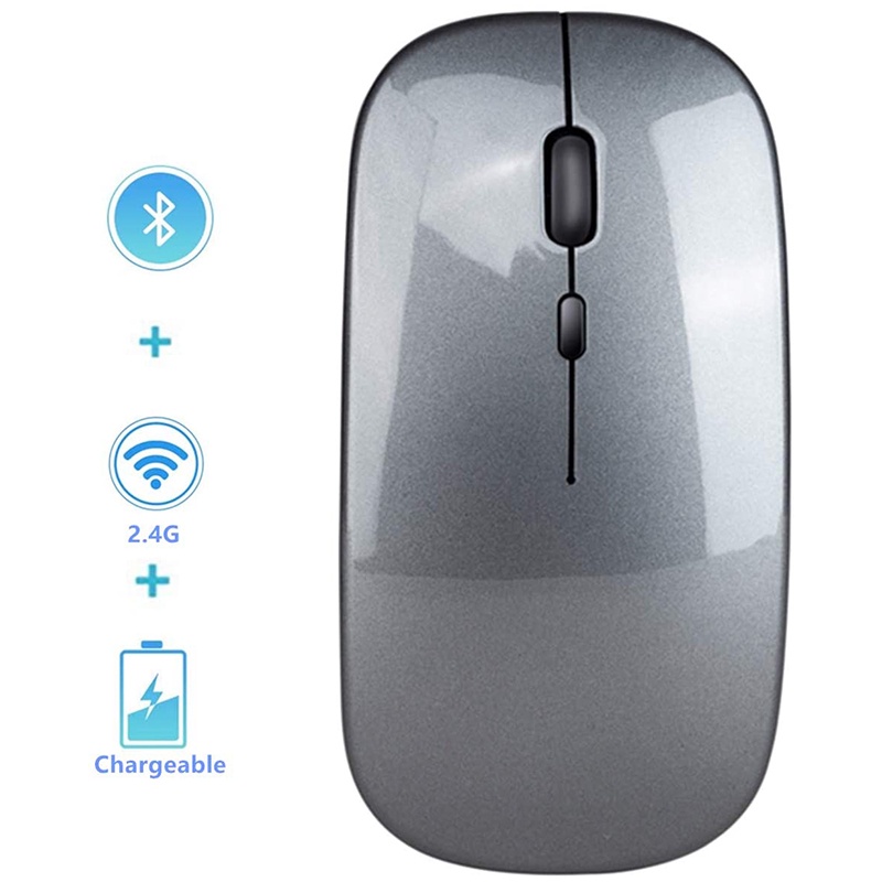 Bluetooth & 2.4G Slim Wireless Mouse, Less Noise, Portable Dual e Rechargeable Wireless Mouse for PC,MacBook (Grey)