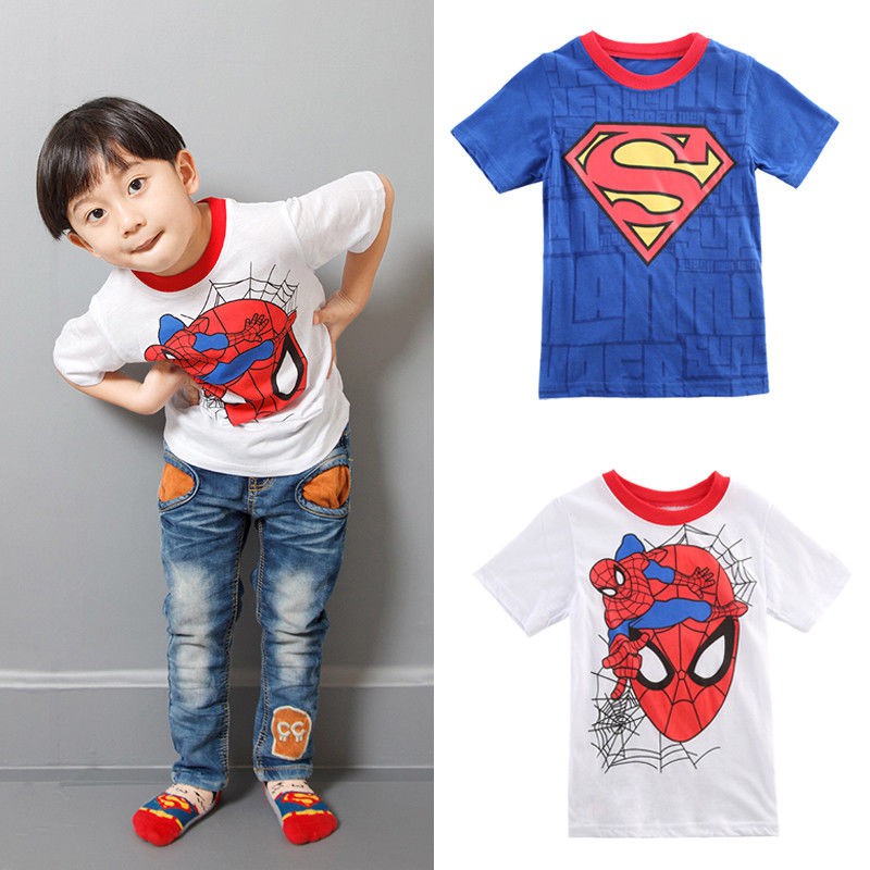 Áo thun ngắn tay in họa tiết siêu anh hùng dành cho bé trai