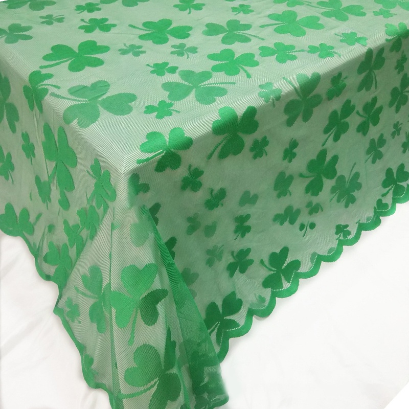 Khăn Trải Bàn Thêu Họa Tiết Cỏ Ba Lá Shamrock Màu Xanh Lá Dùng Trong Ngày Thánh Patrick