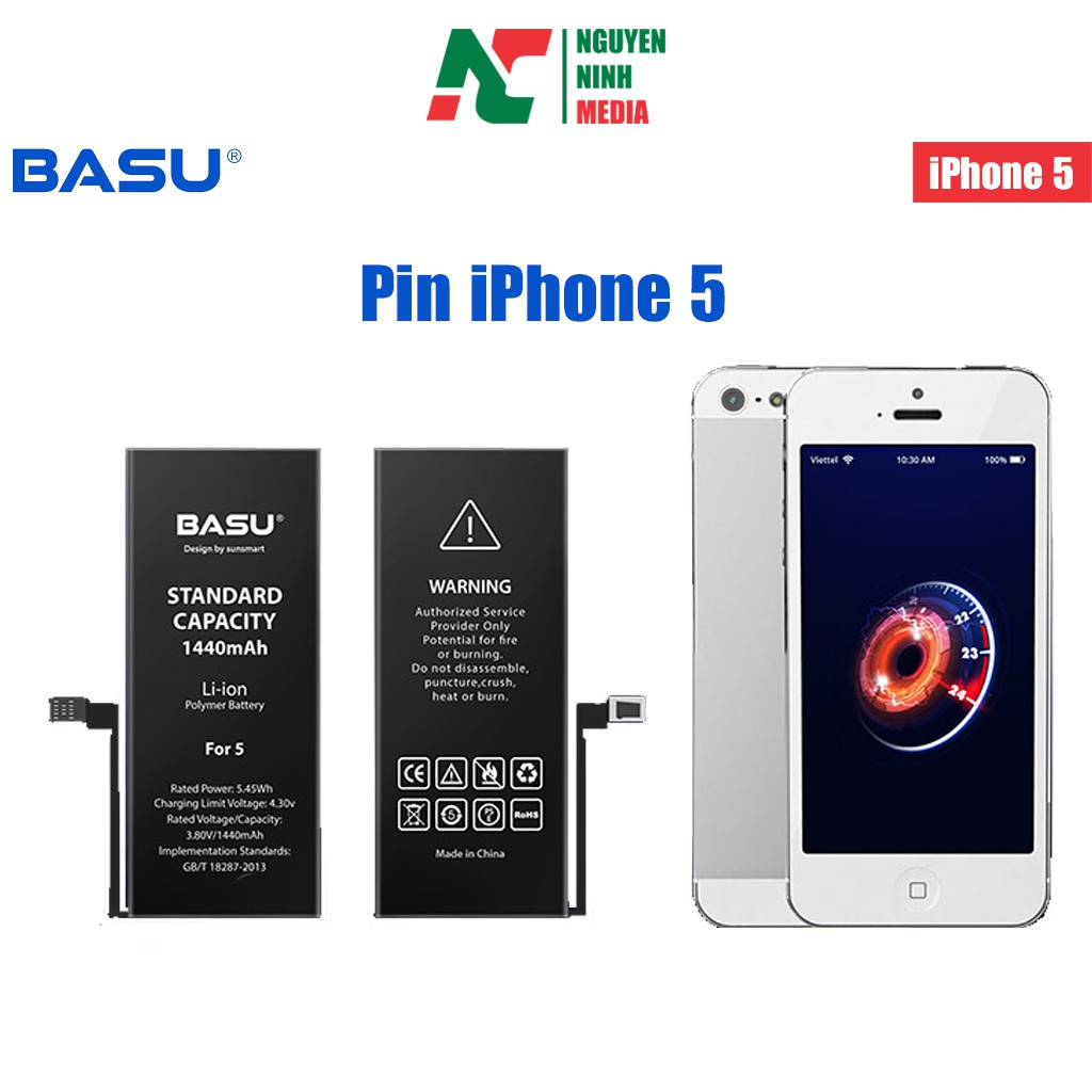 Pin iPhone 5 Chính Hãng BASU Dung Lượng 1440mAh - Bảo Hành 1 Đổi 1