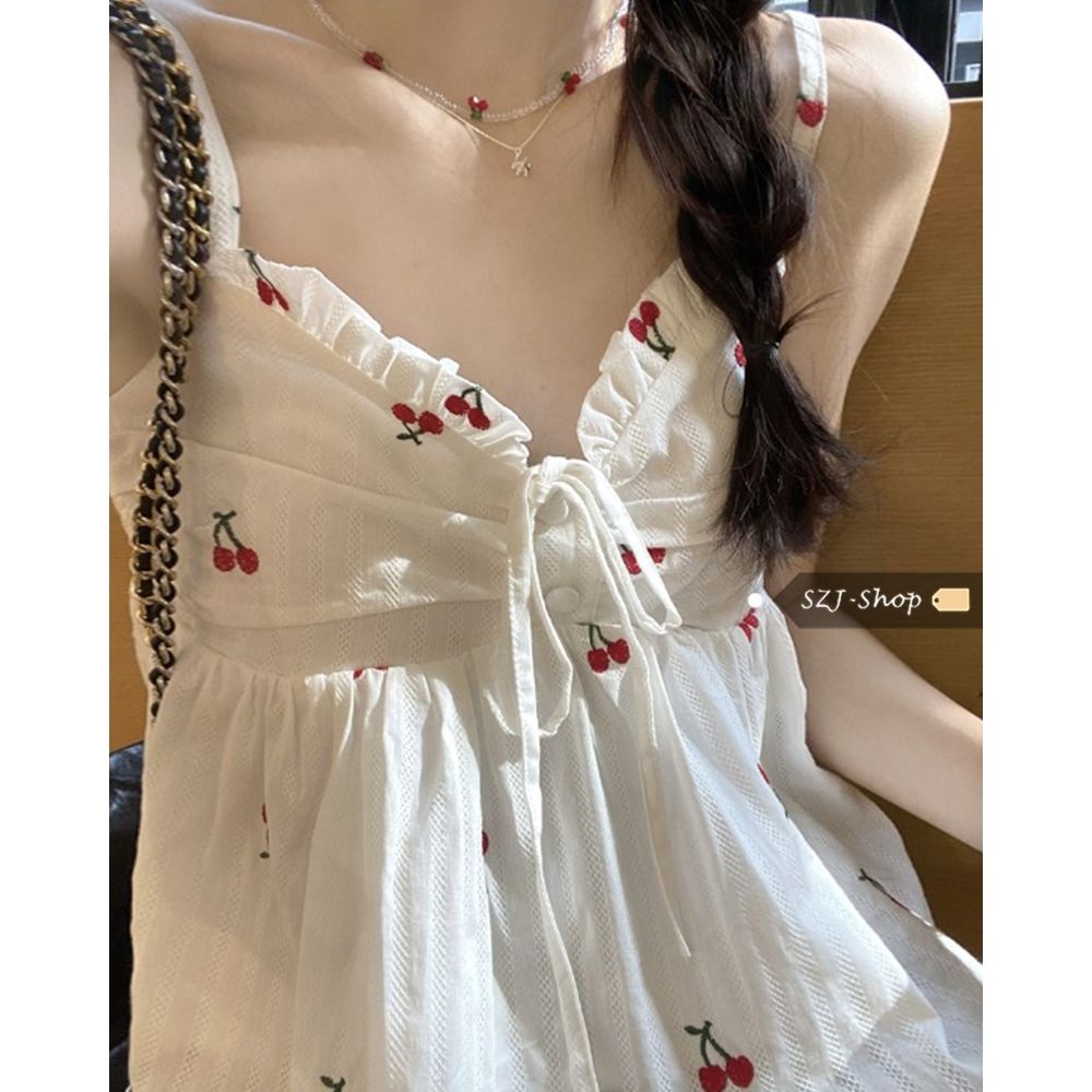 Áo Hai Dây In Hình Quả cherry Thời Trang Mùa Hè Hàng Mới Dành Cho Bạn Nữ