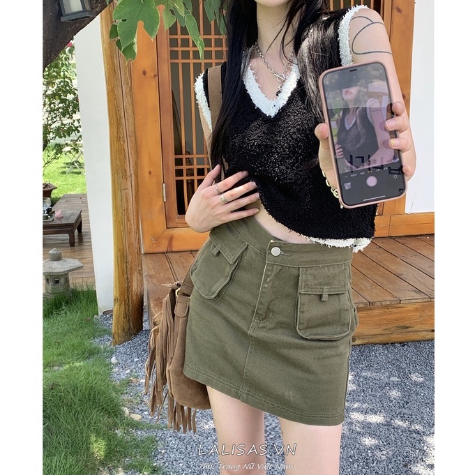 Chân váy jean Chữ A Lưng Cao Thời Trang Hàn Quốc