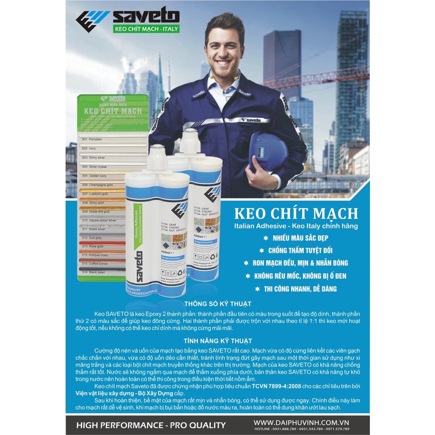 Combo Bộ Dụng Cụ Đầy Đủ Và 2 Chai Keo Chà Ron Saveto Sử Dụng 24m2