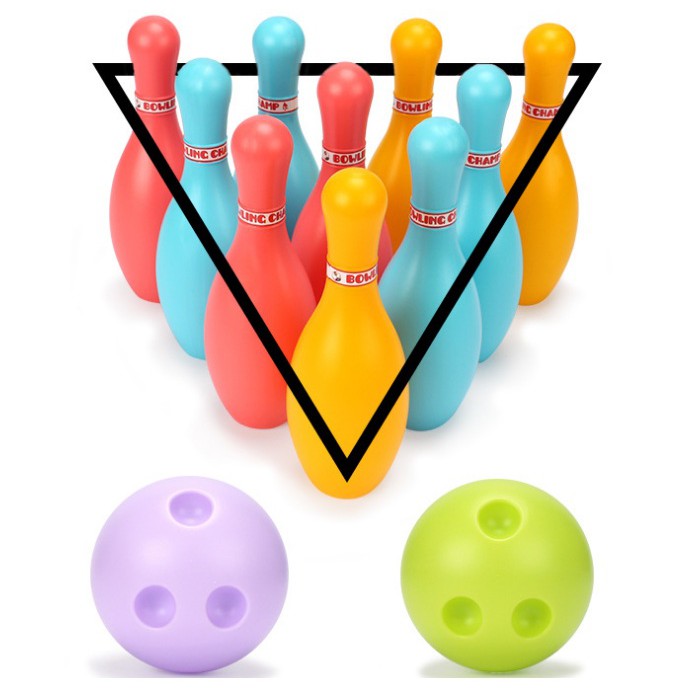 Bowling cho bé đồ chơi trẻ em vui nhộn cỡ lớn gồm 10 con ky và 2 quả bóng chất liệu nhựa an toàn