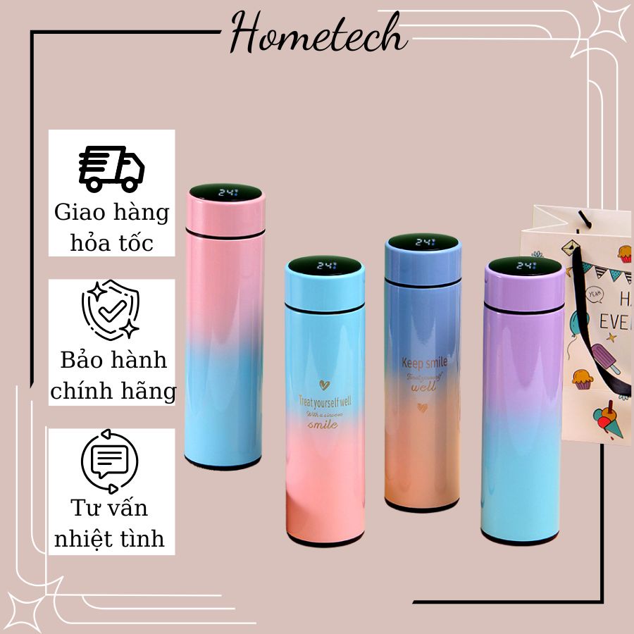 Bình Giữ Nhiệt Kết Hợp Đo Nhiệt Độ Nước Bằng Màn Hình LED Cảm Ứng 4 Màu Macaron