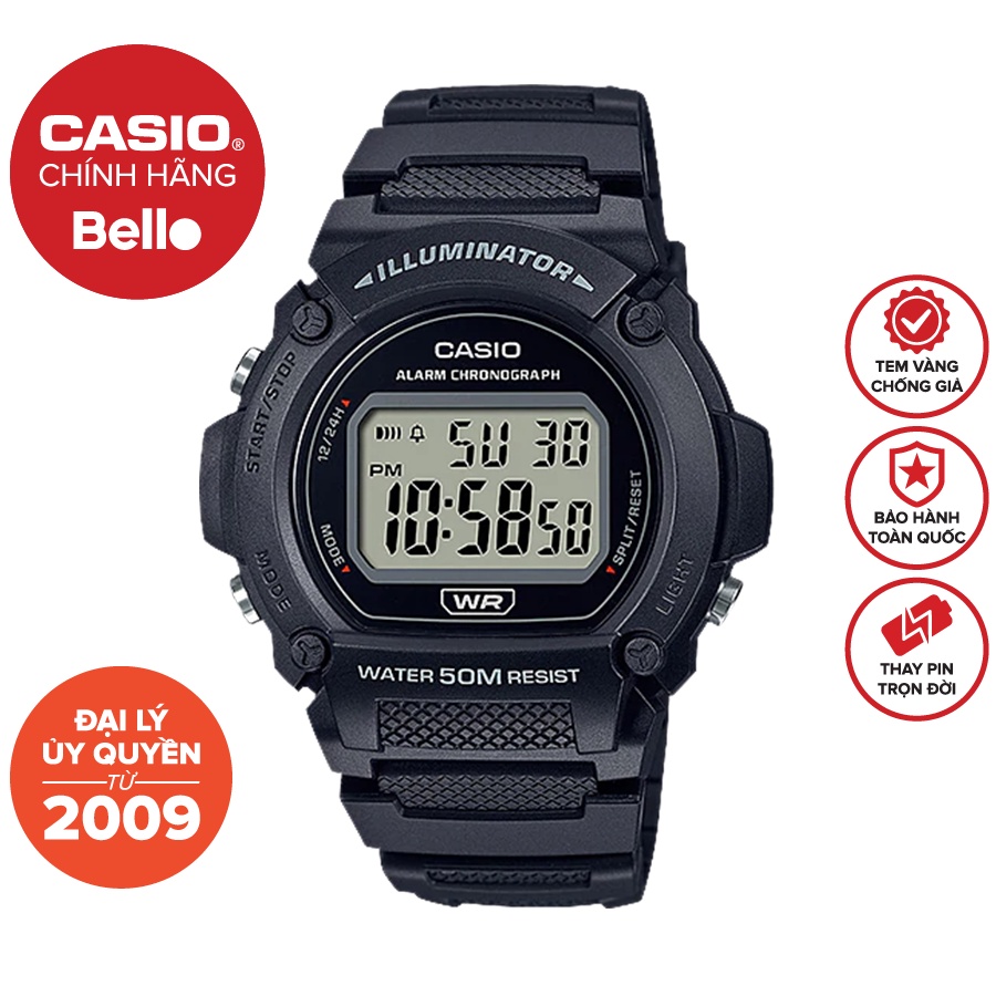 Đồng hồ Nam dây nhựa Casio W-219H chính hãng bảo hành 1 năm Pin trọn đời