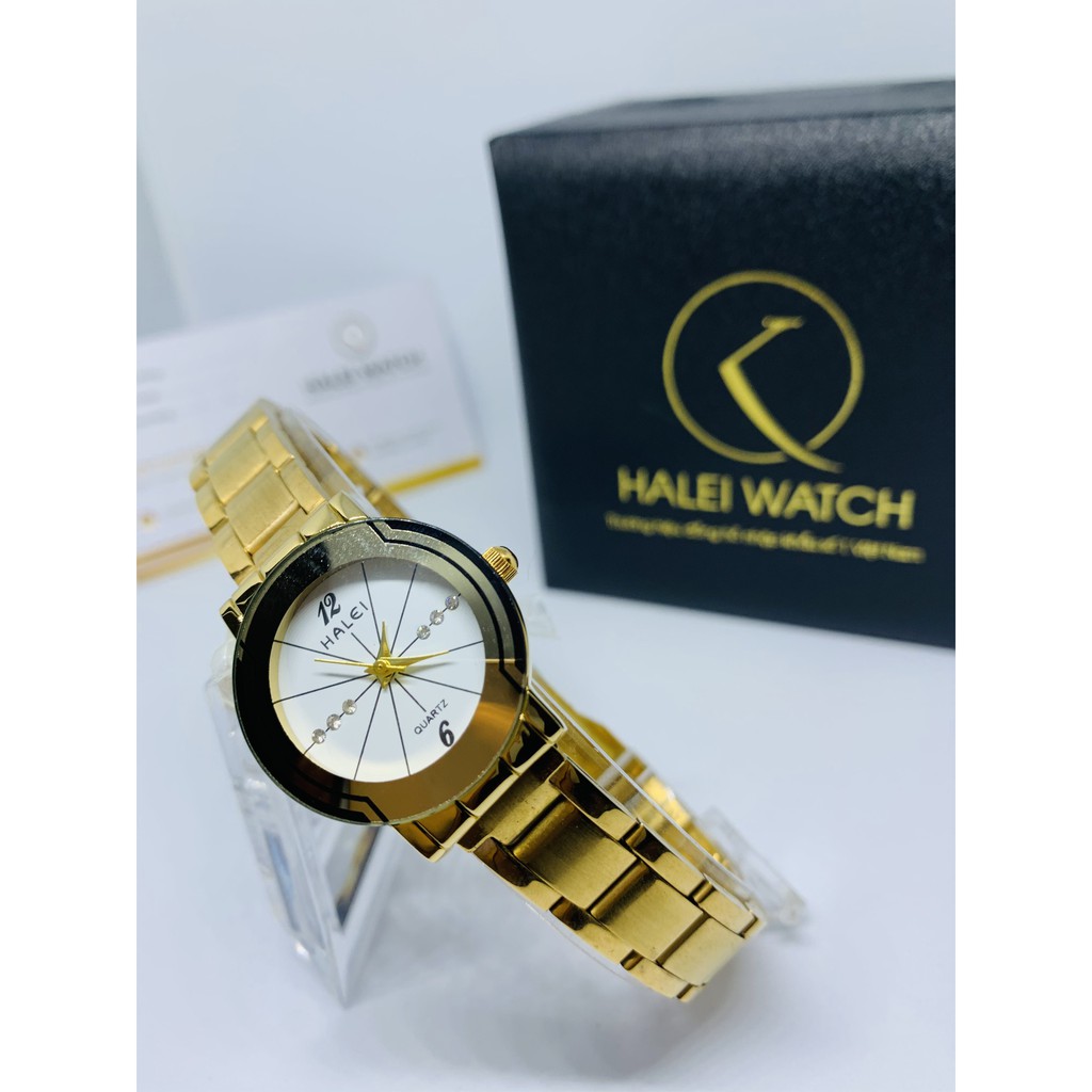 Đồng hồ nữ dây thép Halei máy Nhật mạ vàng Size 26mm chống nước | BigBuy360 - bigbuy360.vn