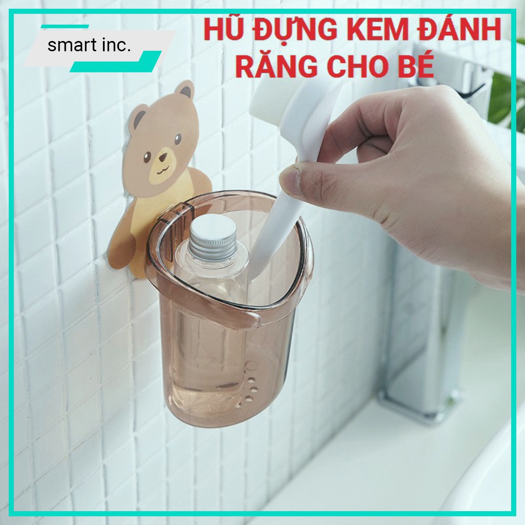 Kệ Để Hủ Ly Nhựa Đựng Bàn Chải Kem Đánh Răng Cho Bé Gắn Tường Giá Treo Cốc Khay Dán Tường Hình Thú Gấu Cute