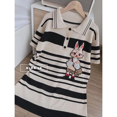 Váy len montoghi polo cổ bẻ thêu thỏ Quảng châu xinh