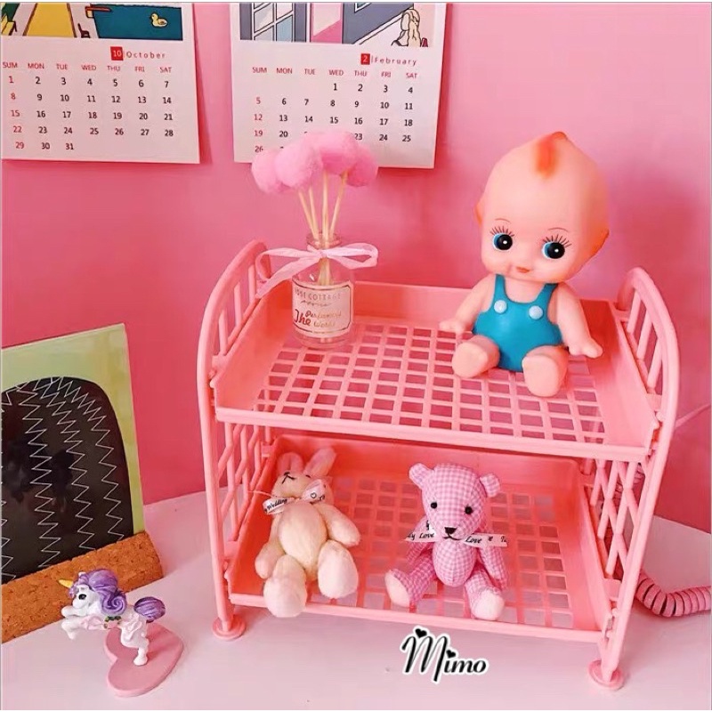 Kệ Nhựa Mini 2 Tầng Mini Đựng Đồ Đa Năng Siêu Xinh Sẵn Hàng 5 màu