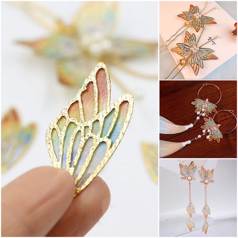 1 cánh bướm vải viền nhũ 40*25mm nguyên liệu làm trâm làm trang sức cổ trang cosplay cổ phục việt phục
