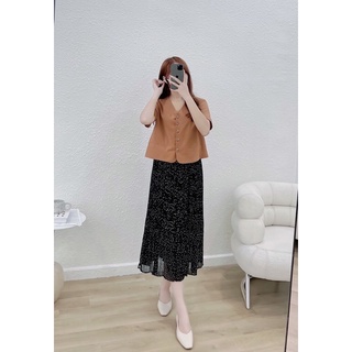 chân váy chấm bi cạp chun