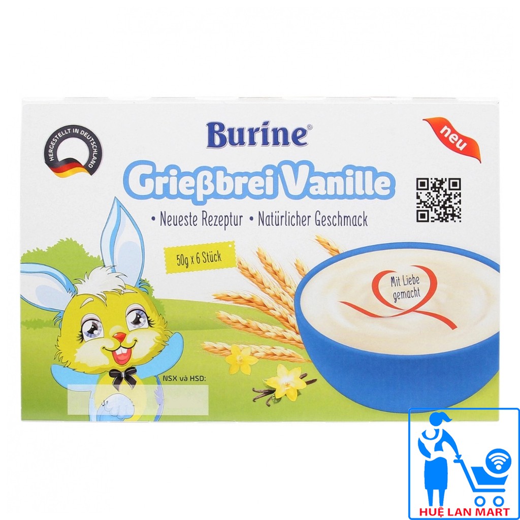 [CHÍNH HÃNG] Cháo Sữa Burine 6M+ Vị Grießbrei Vanille - Vỉ 6 Hũ x 50g (Công thức mới, thơm ngon tự nhiên)