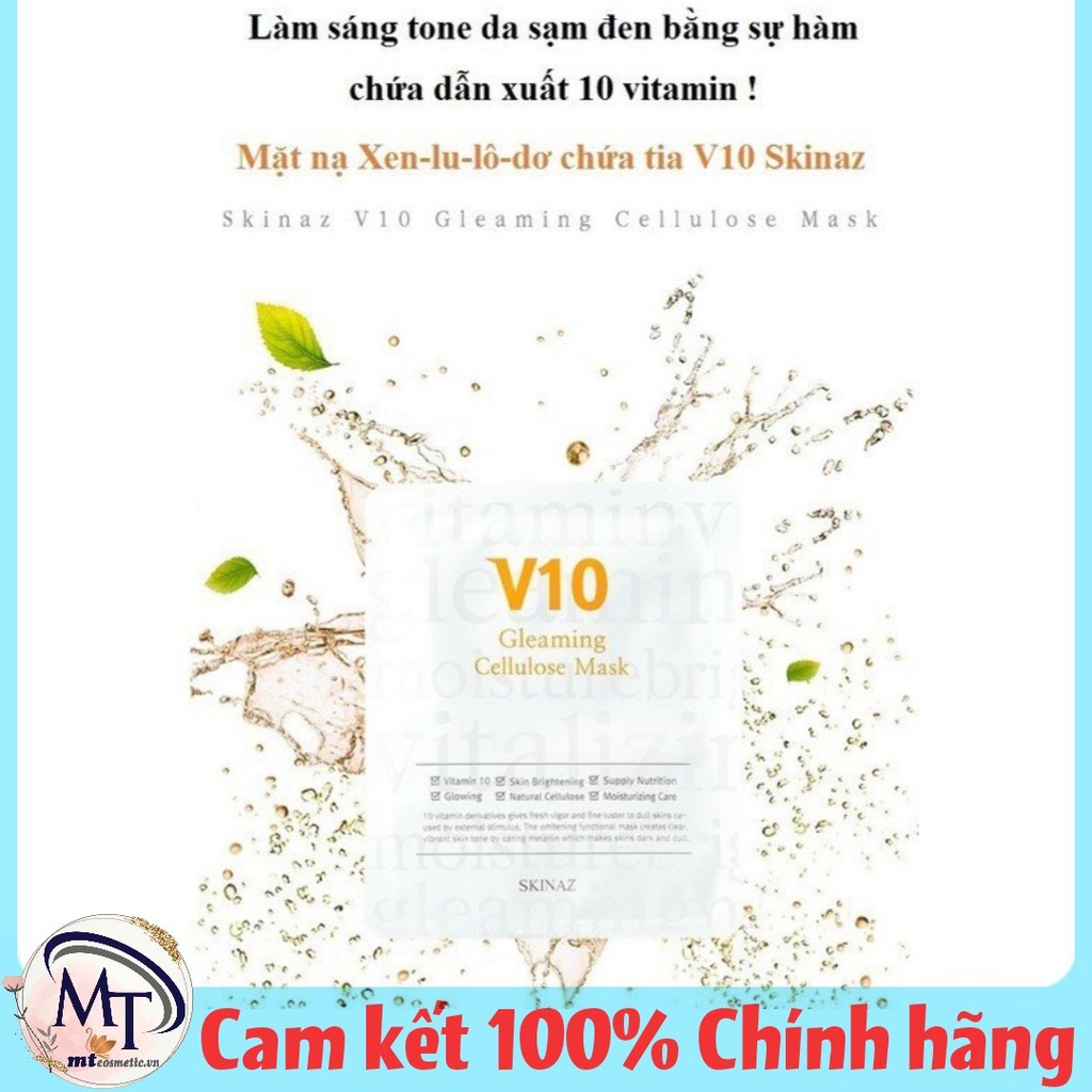 [1 Miếng] Nạ V10 Gleaming SKINAZ cao cấp 100% cấp ẩm, tự nhiên, trắng da, kiềm dầu, mịn da - Chính Hãng