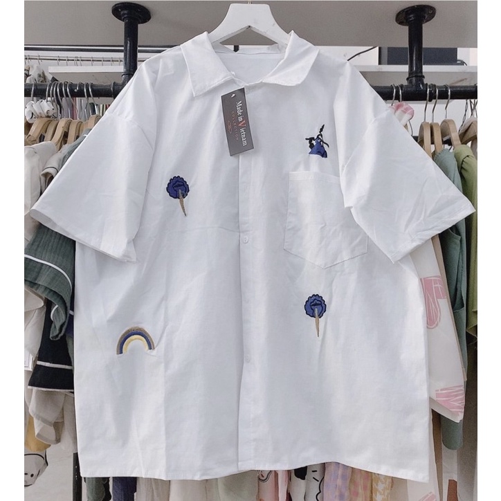 [SIEU SALE] Áo Sơ Mi Tay Lỡ Unisex Form Rộng Nam Nữ Ulzzang Hình Thêu Chất Co Dãn Thoải Mái | BigBuy360 - bigbuy360.vn
