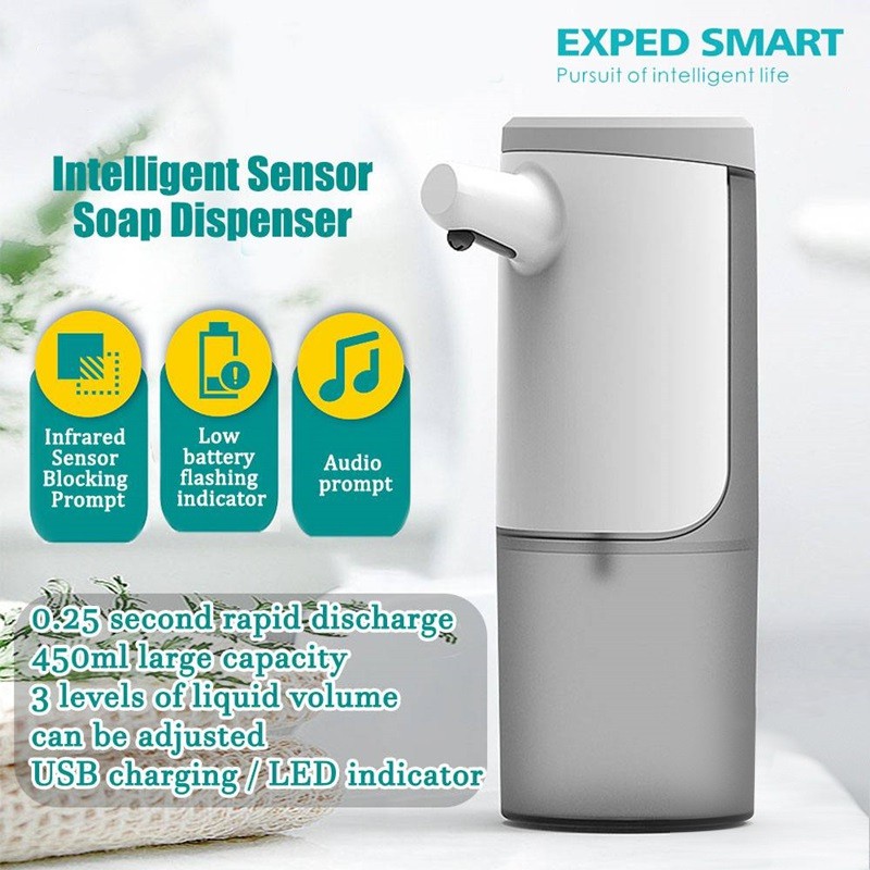 450ML Automatic sensor soap dispenser, Wall-mounted gel dispenser, Infrared sensor automatic hand washing machine, USB Rechargeable